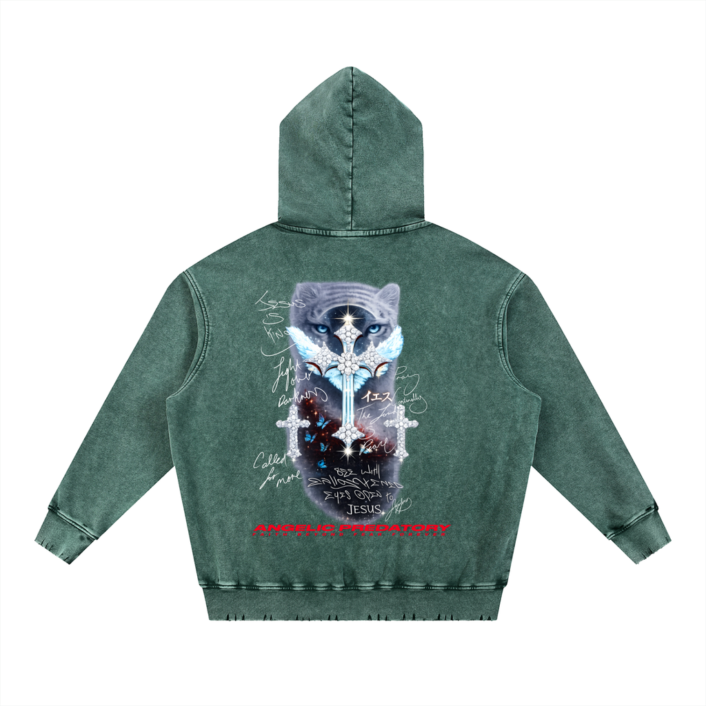 Snow Wash Hand-Frayed Heavyweight  Hoodie