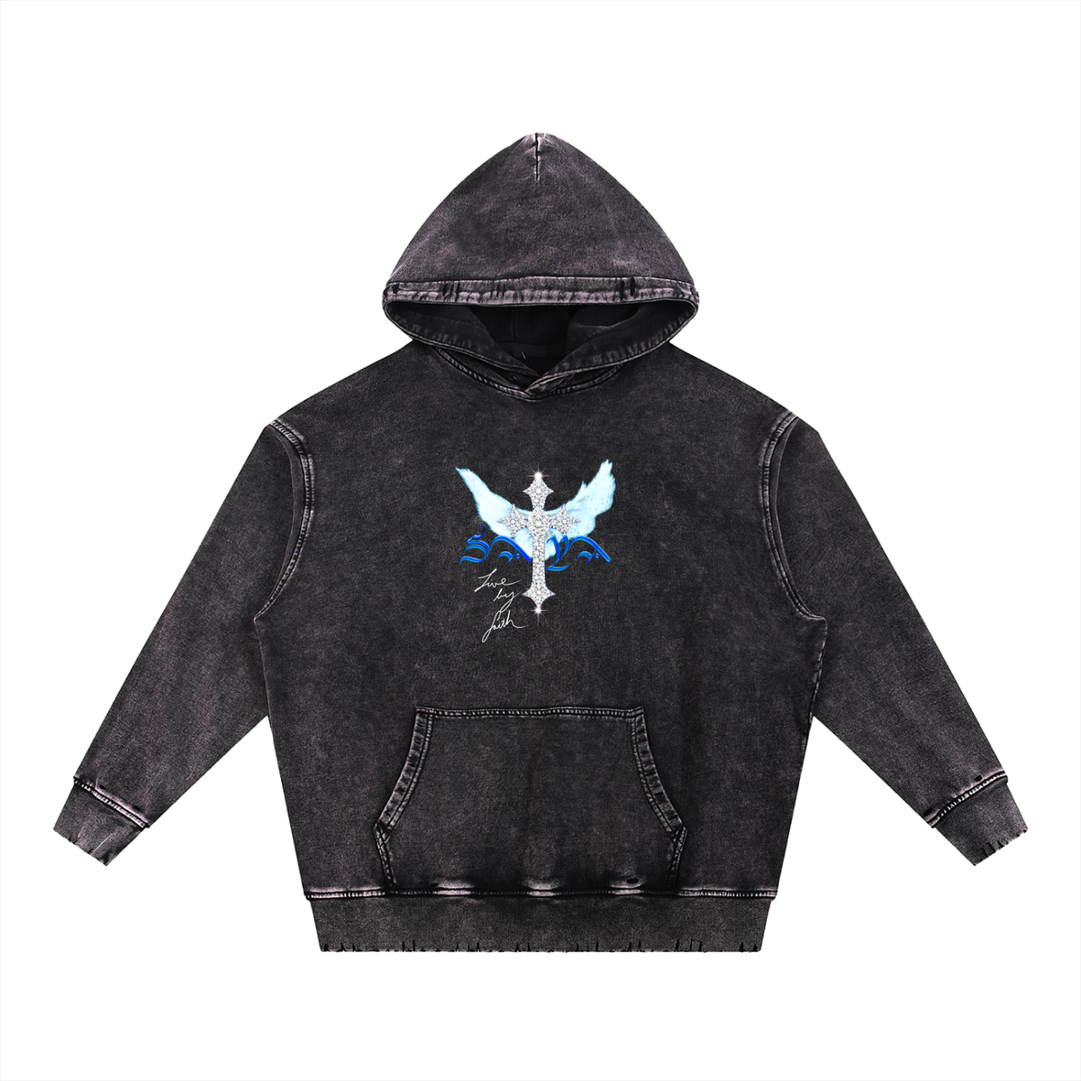Snow Wash Hand-Frayed Heavyweight  Hoodie