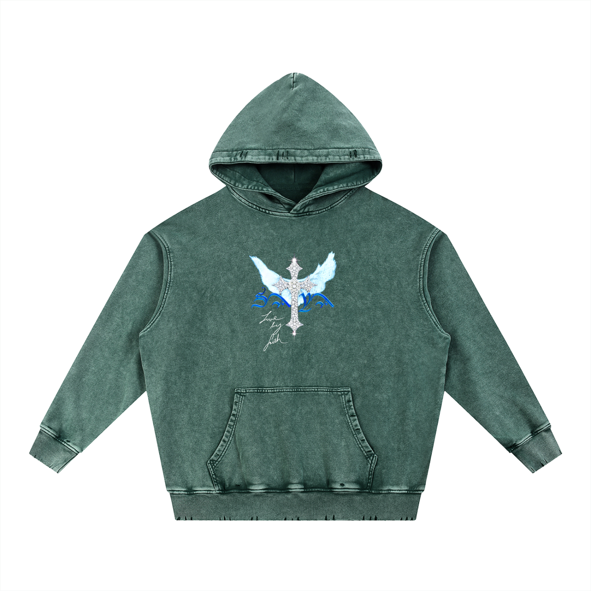 Snow Wash Hand-Frayed Heavyweight  Hoodie