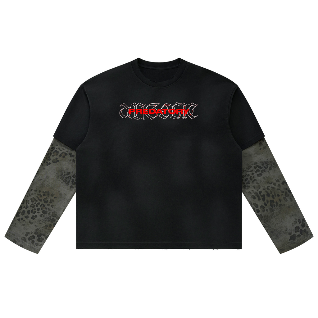 Unisex Vintage Wash Leopard Paneled Layer T-Shirt