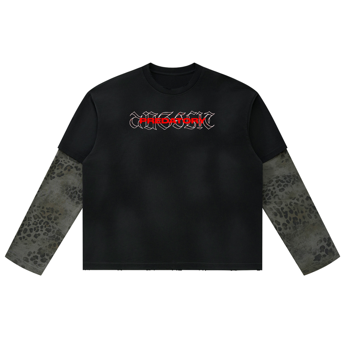 Unisex Vintage Wash Leopard Paneled Layer T-Shirt