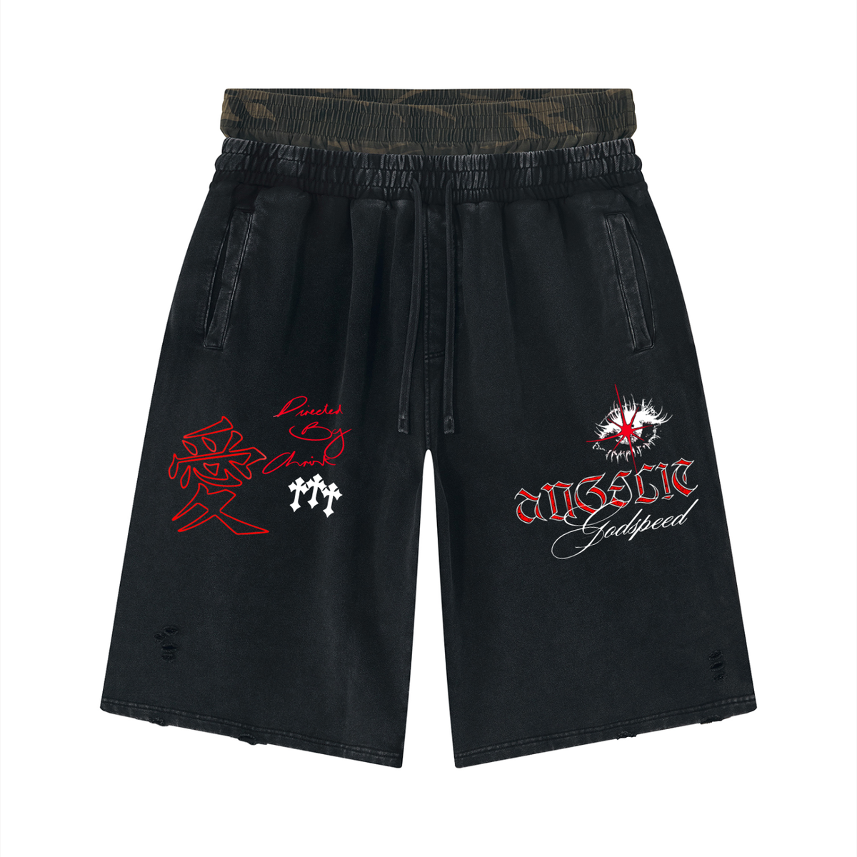 Unisex Vintage Wash Distressed Wide Leg Shorts
