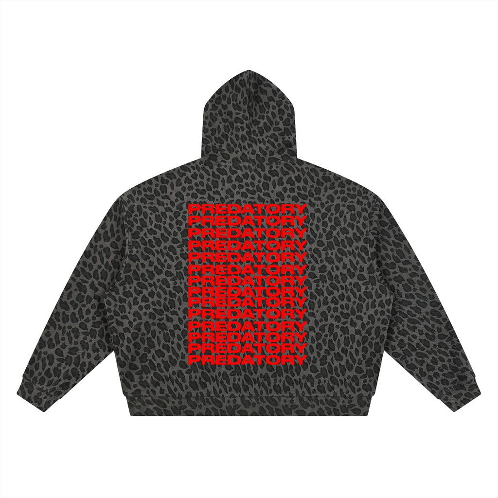 Unisex Leopard Print Waffle Full Zip Hoodie
