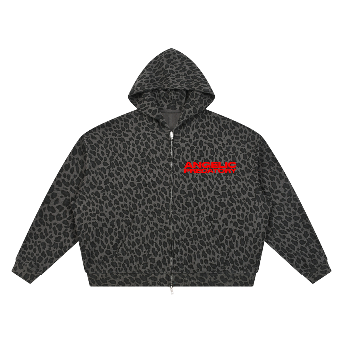 Unisex Leopard Print Waffle Full Zip Hoodie