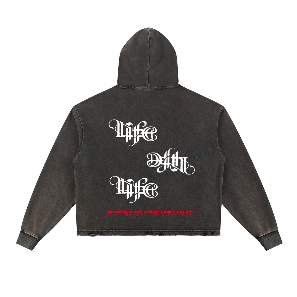 Vintage Washed Frayed-Hem Hoodie
