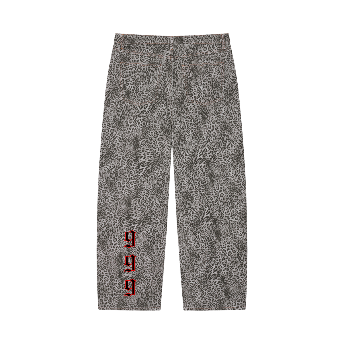 Unisex Vintage Wash Leopard Wide Leg Jeans