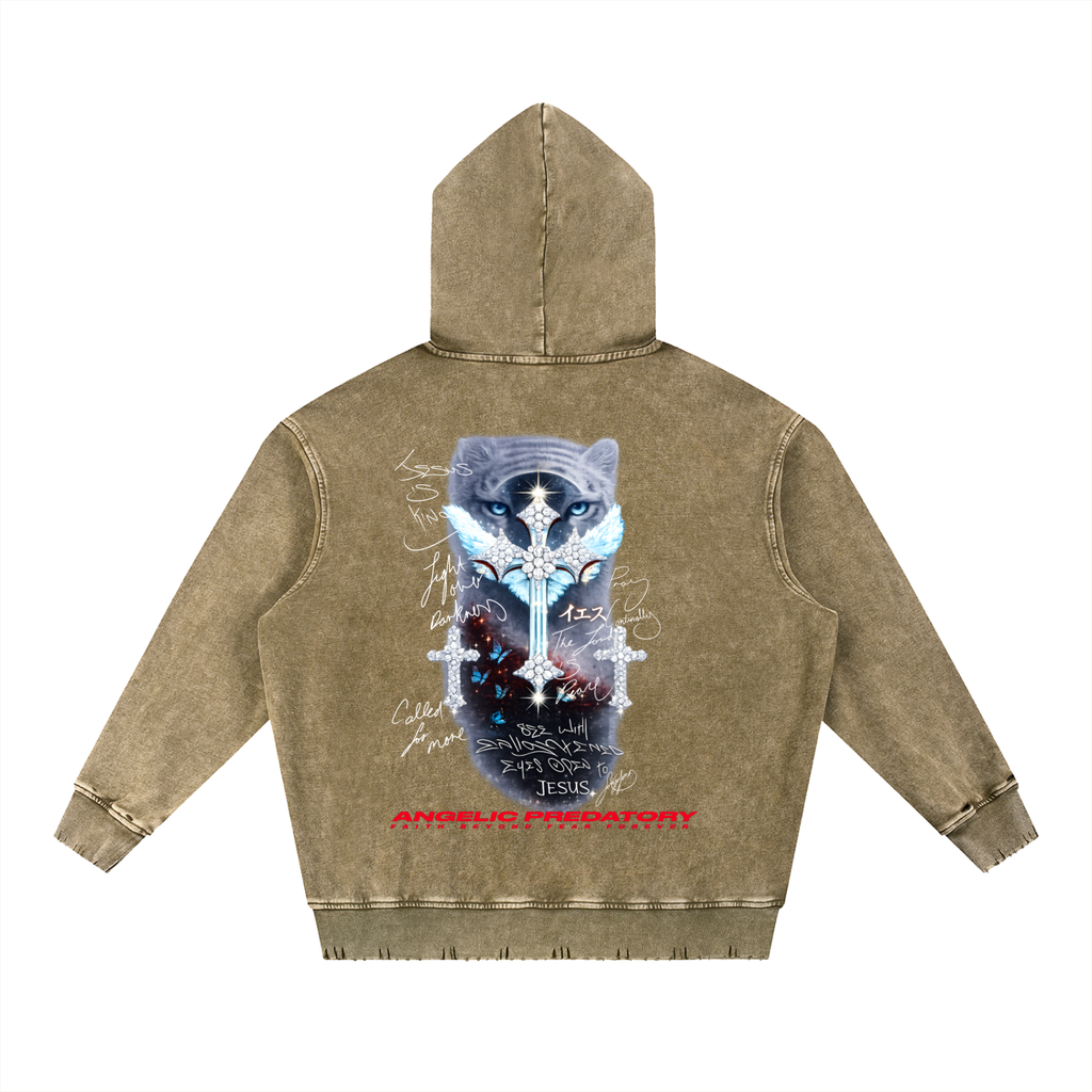 Snow Wash Hand-Frayed Heavyweight  Hoodie