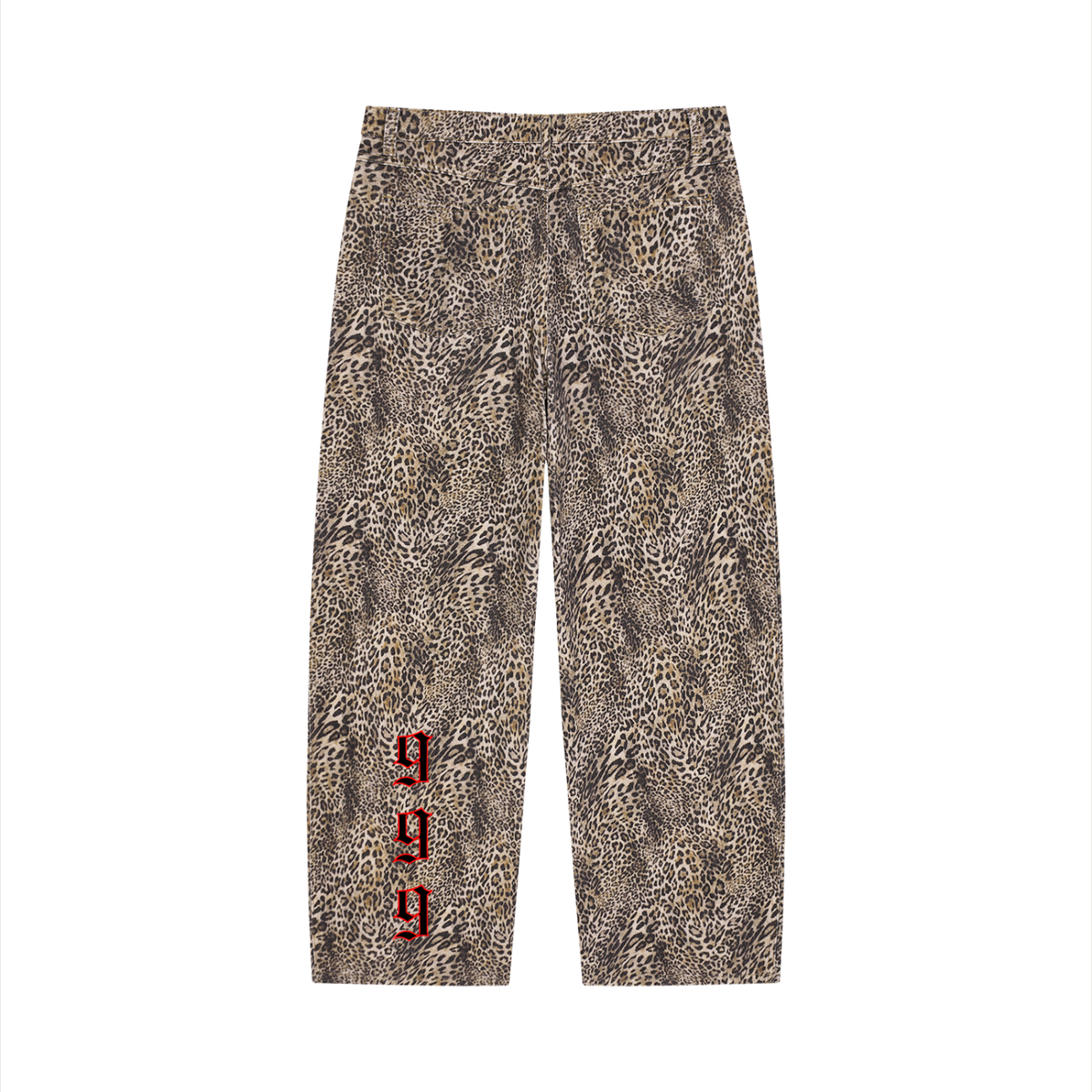 Unisex Vintage Wash Leopard Wide Leg Jeans