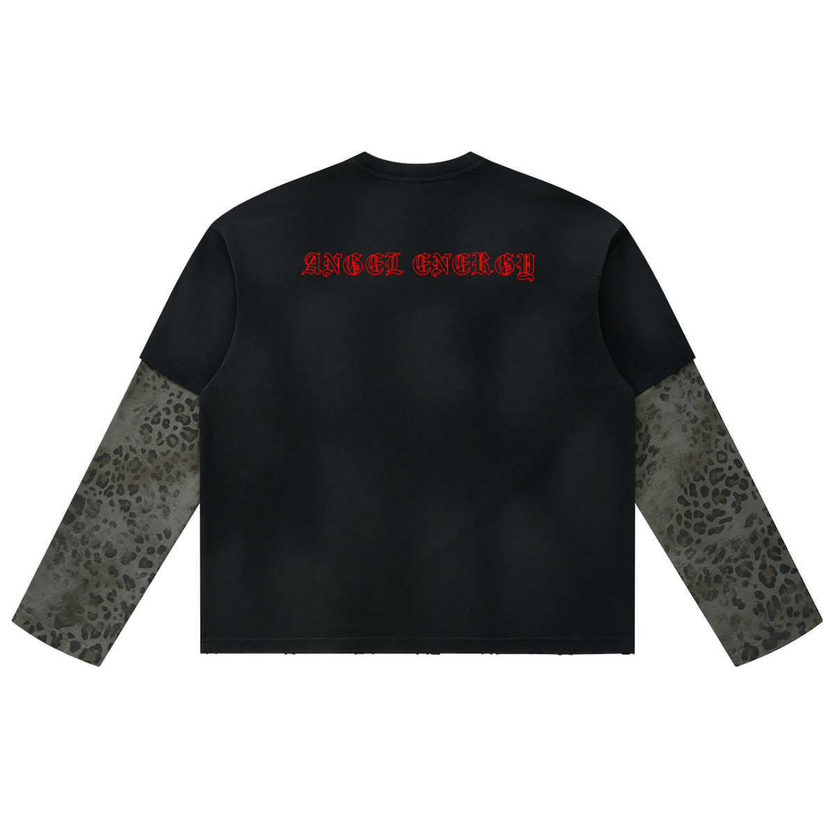 Unisex Vintage Wash Leopard Paneled Layer T-Shirt