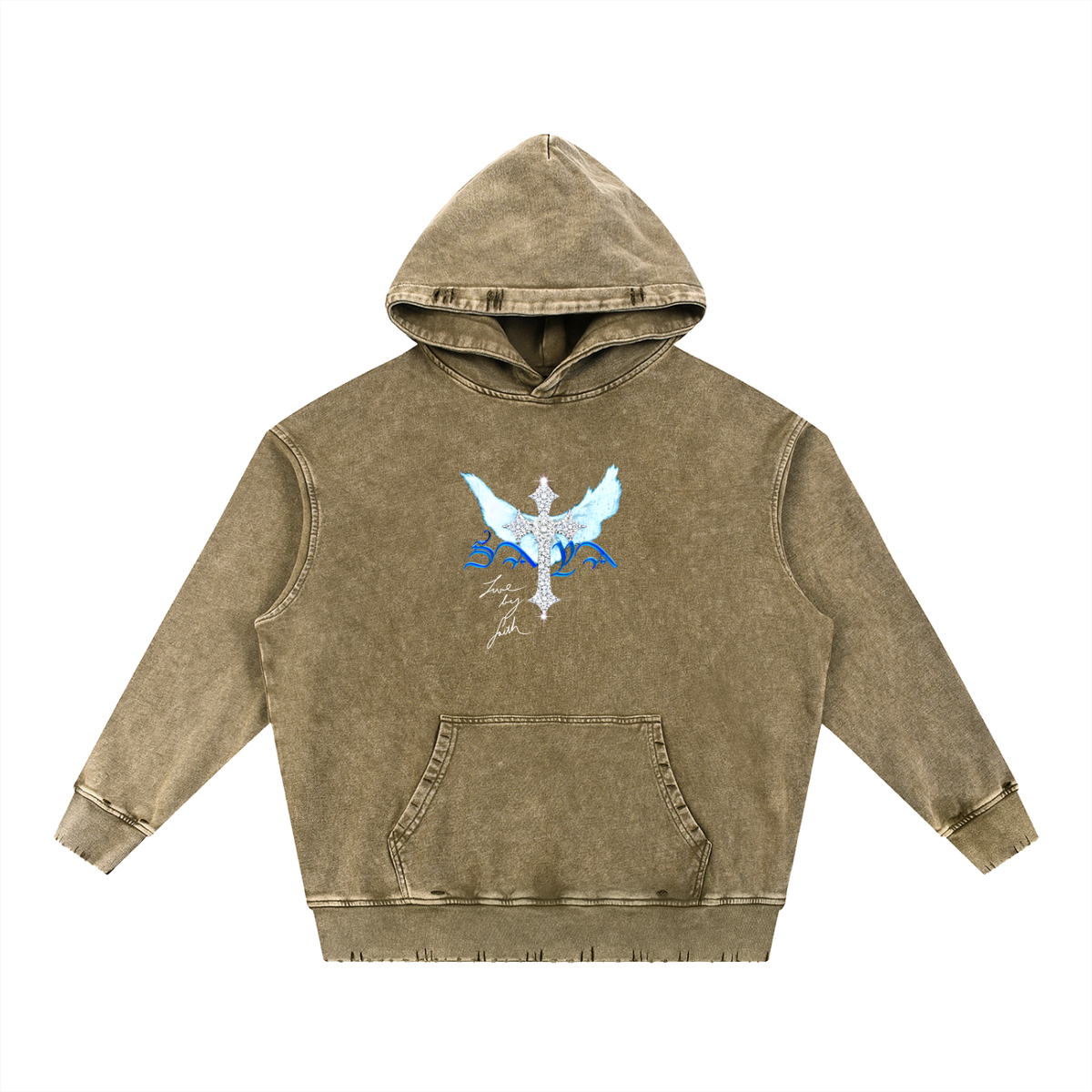 Snow Wash Hand-Frayed Heavyweight  Hoodie