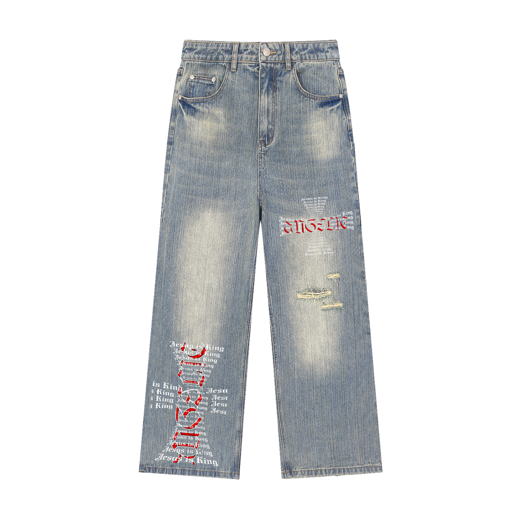 Vintage Wash Distressed Denim Jeans