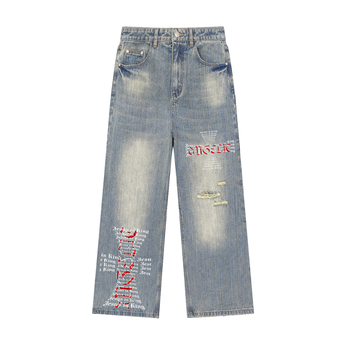 Vintage Wash Distressed Denim Jeans