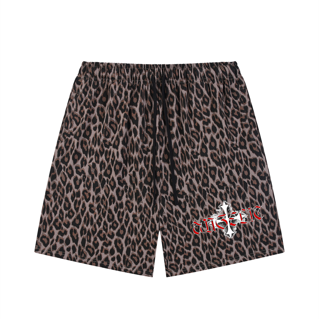 Unisex Heavyweight Leopard Drawstring Shorts