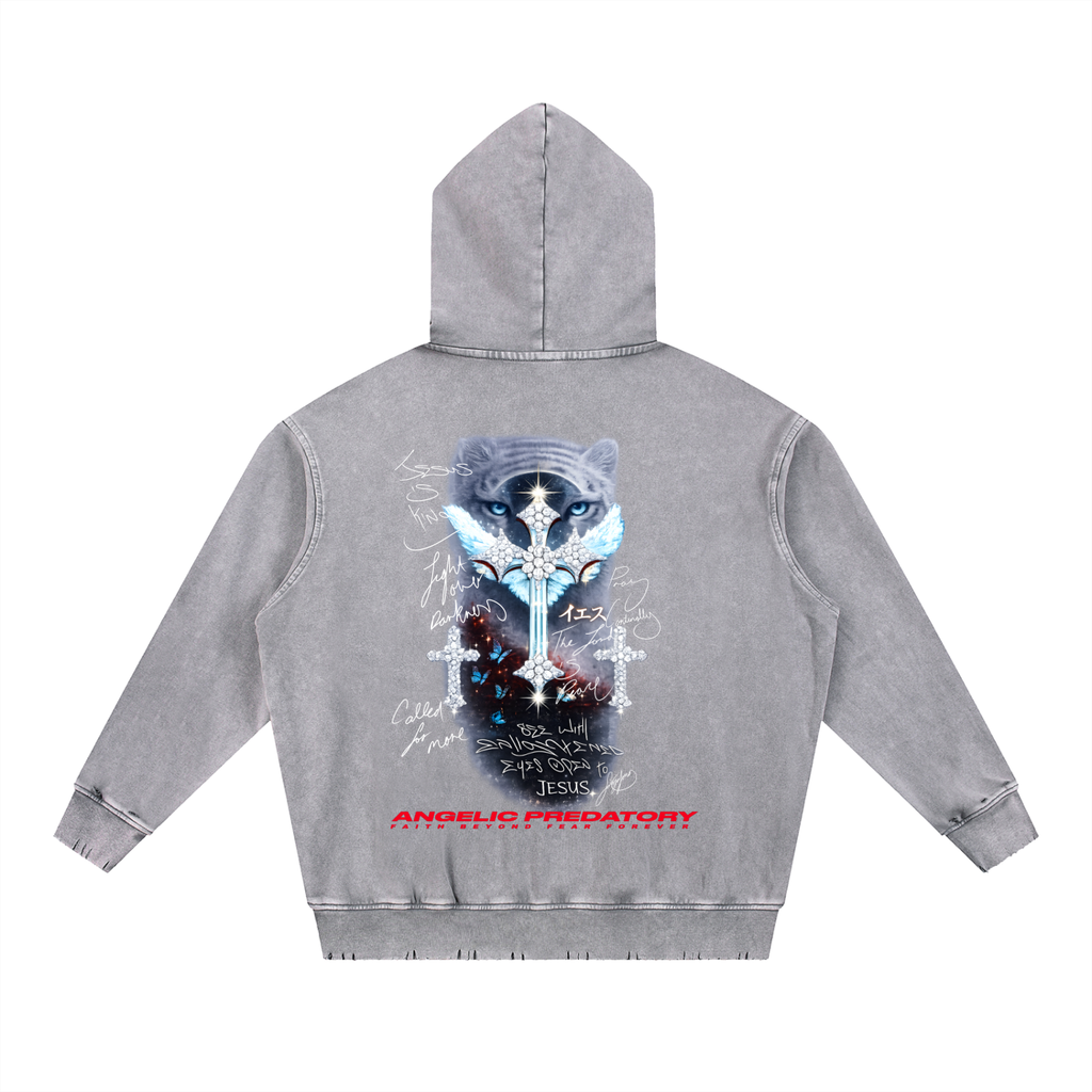 Snow Wash Hand-Frayed Heavyweight  Hoodie