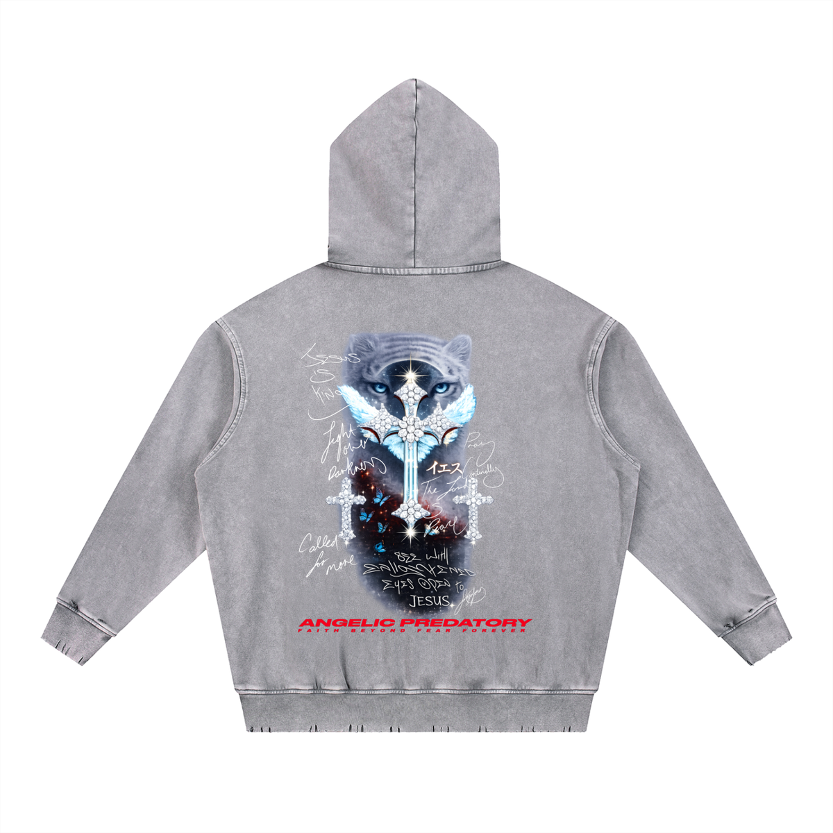 Snow Wash Hand-Frayed Heavyweight  Hoodie