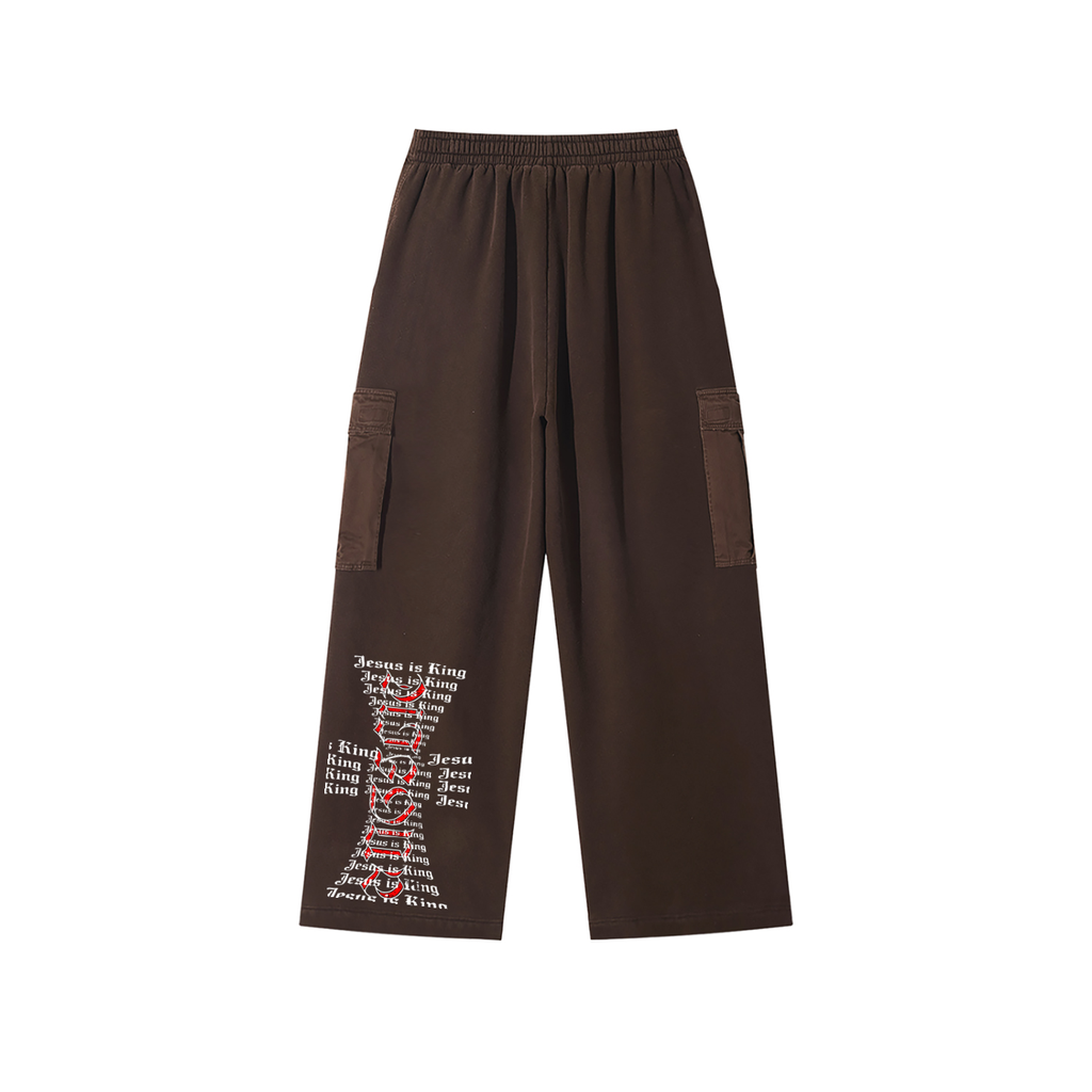 Unisex Sunfade Washed Wide Leg Cargo Pants