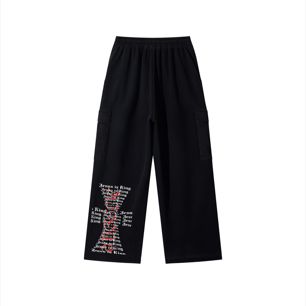 Unisex Sunfade Washed Wide Leg Cargo Pants