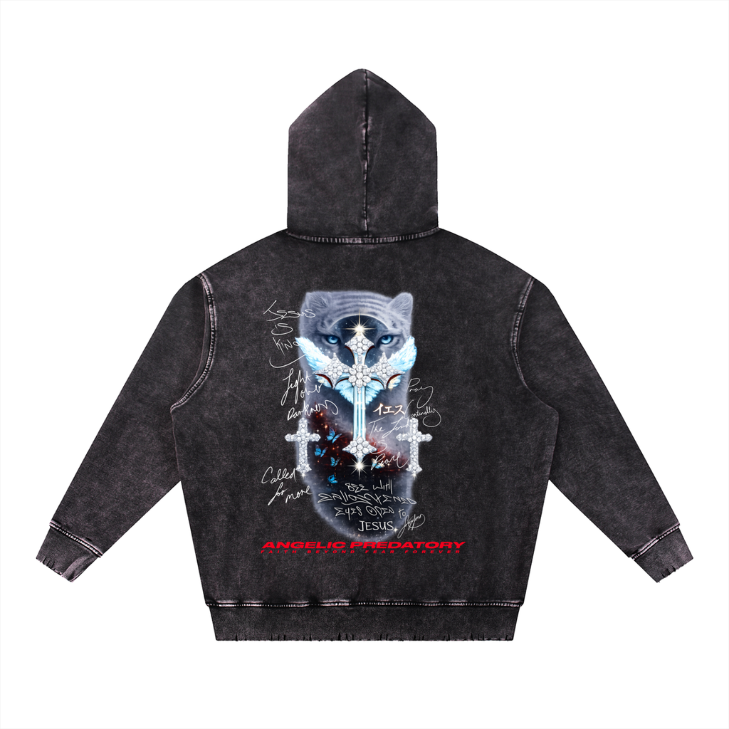 Snow Wash Hand-Frayed Heavyweight  Hoodie