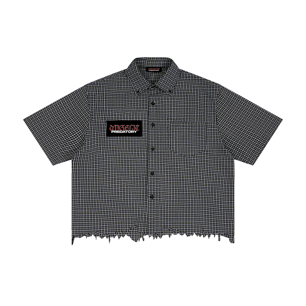 Unisex Distressed Plaid Boxy Shirt