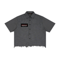 Unisex Distressed Plaid Boxy Shirt